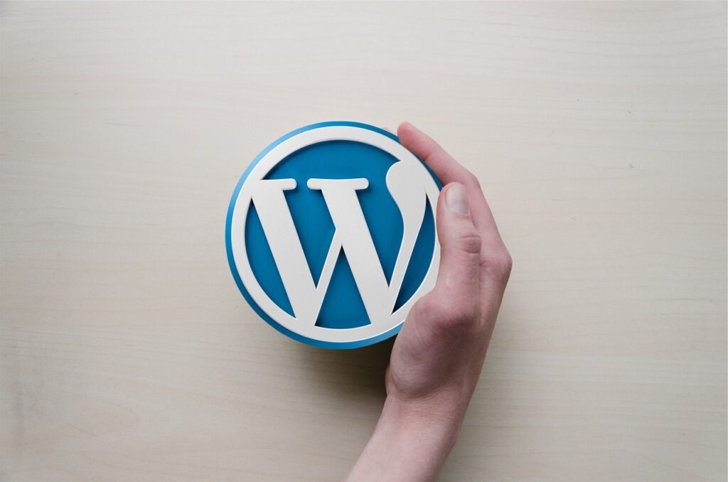 wordpress, hand, logo